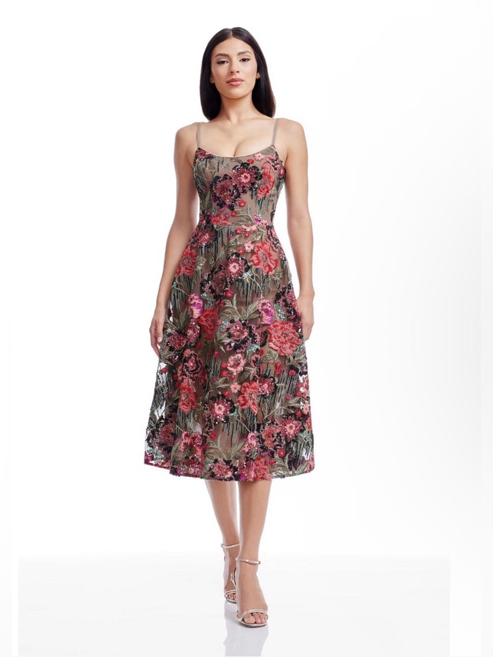 NWT Dress The Population Uma Sequin Floral Cocktail Midi Dress Size Small $348